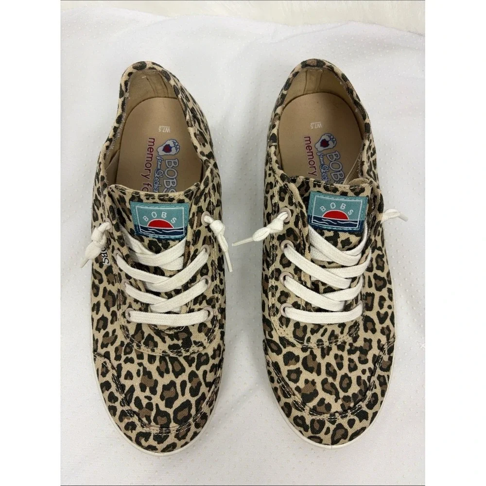Skechers BOBS Leopard Print Memory Foam Lace Up Sneakers Women's 7.5